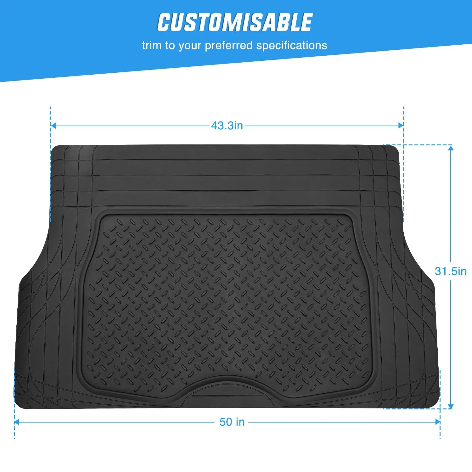 50X31 Inch Rubber Cargo Mats Universal Trim to fit Most Vehicles