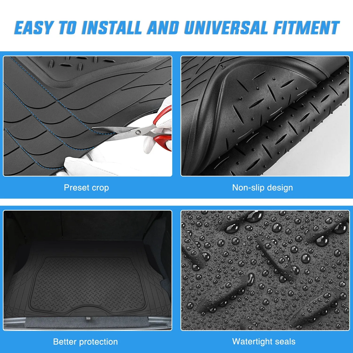 56X43 Inch Rubber Cargo Mats Universal Trim to fit Most Vehicles