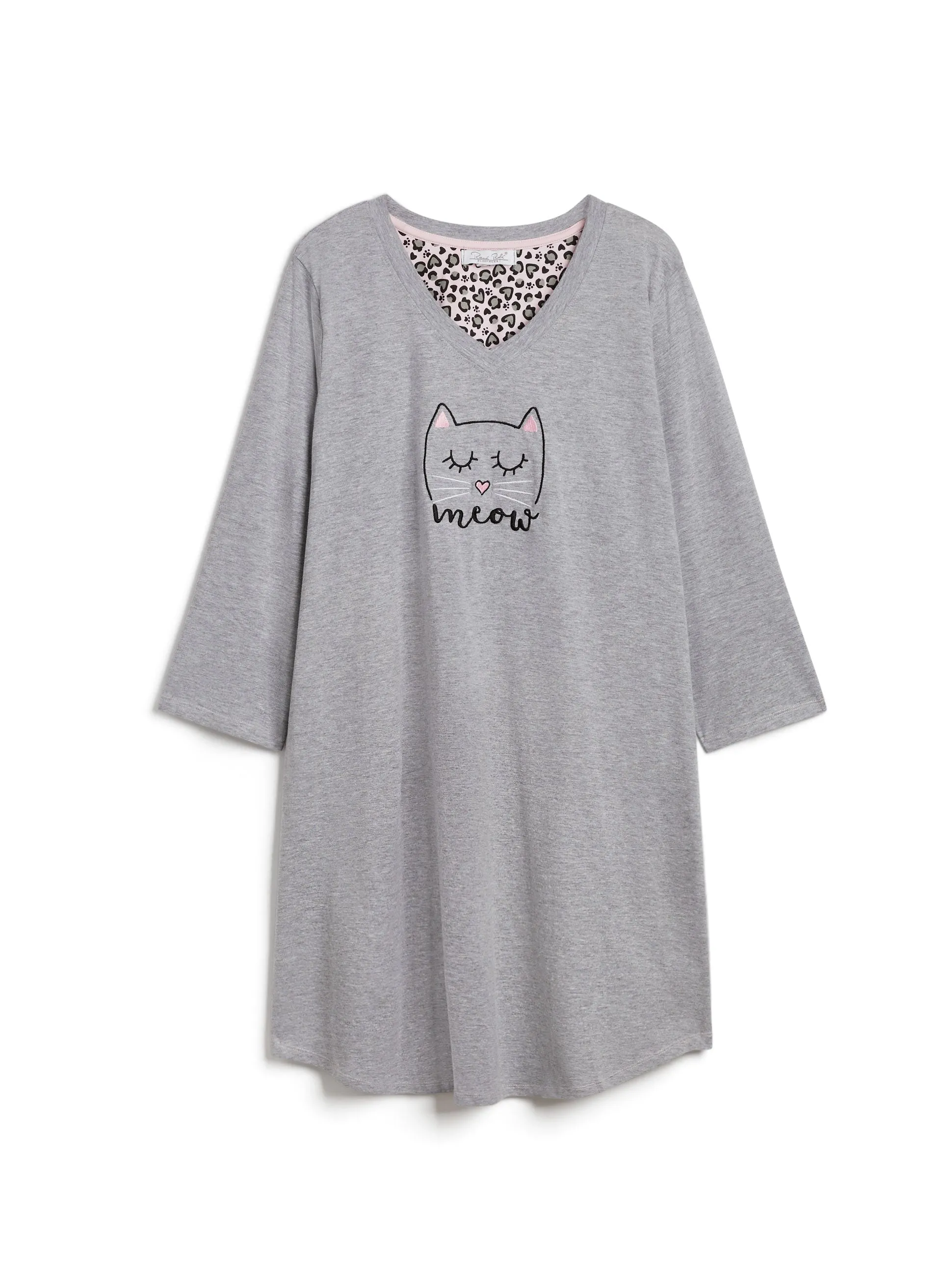 Cat Print Embroidered Nightgown