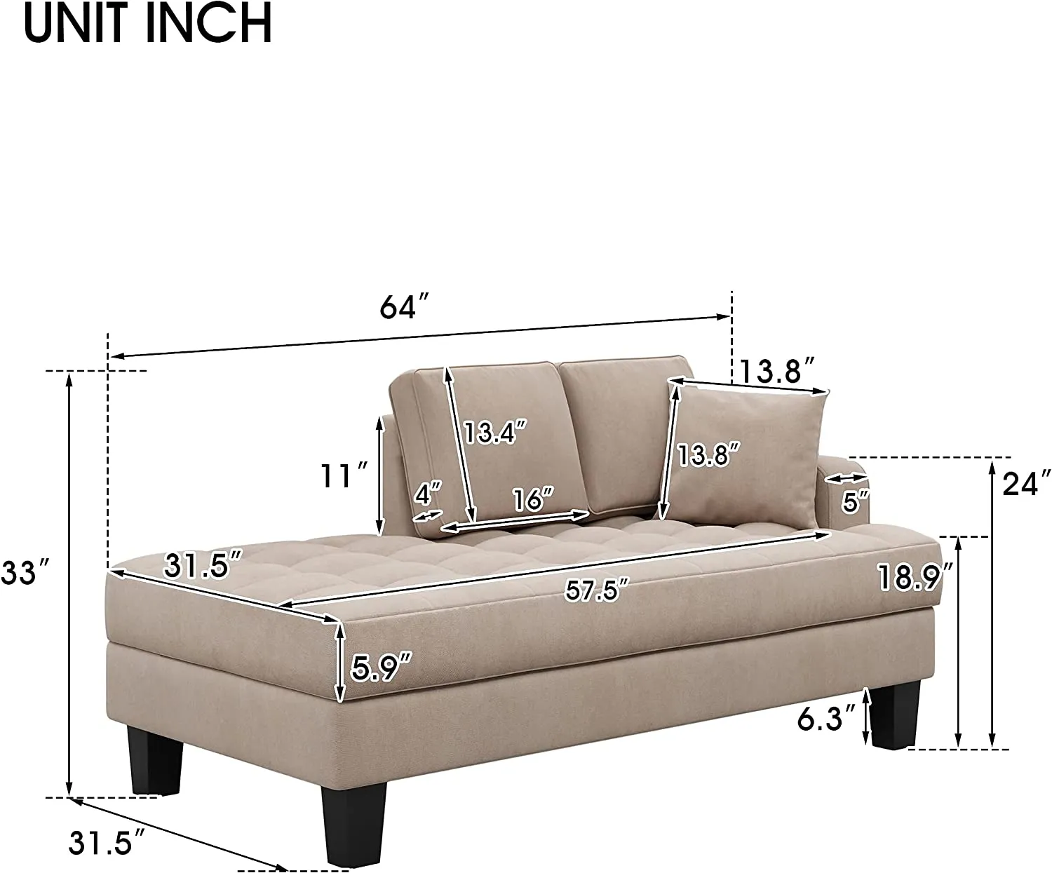 Chaise Lounge Indoor Set of 2, Tufted Upholstered Textured