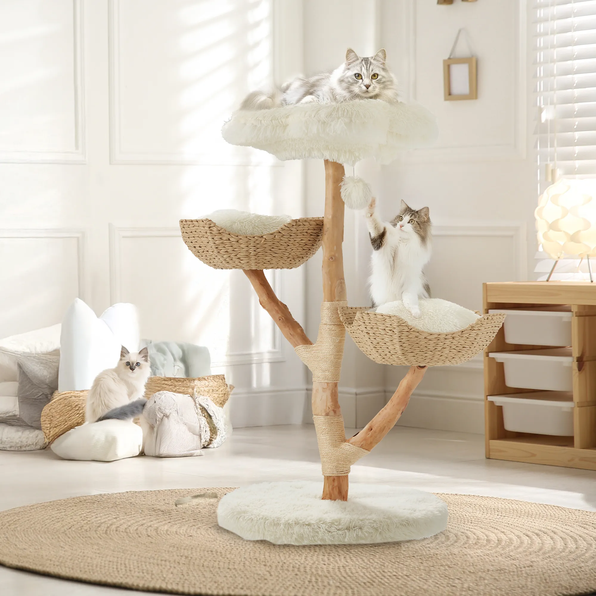 EROMMY Wood Cat Tower with Scratching Post