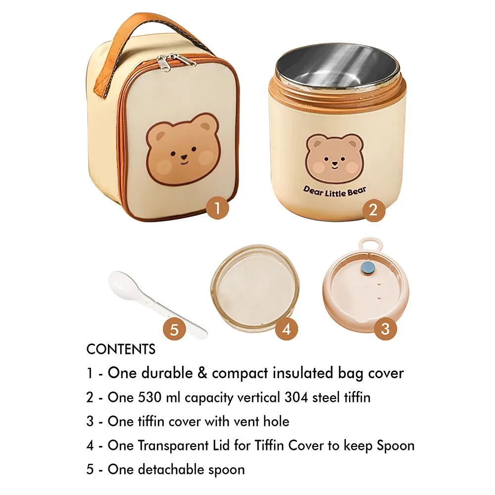 Little Surprise Box Bear , Stainless Steel Soup Box /Tiffin with Insulated Vertical Tiffin Bag with detachable Spoon for Kids and Adults.