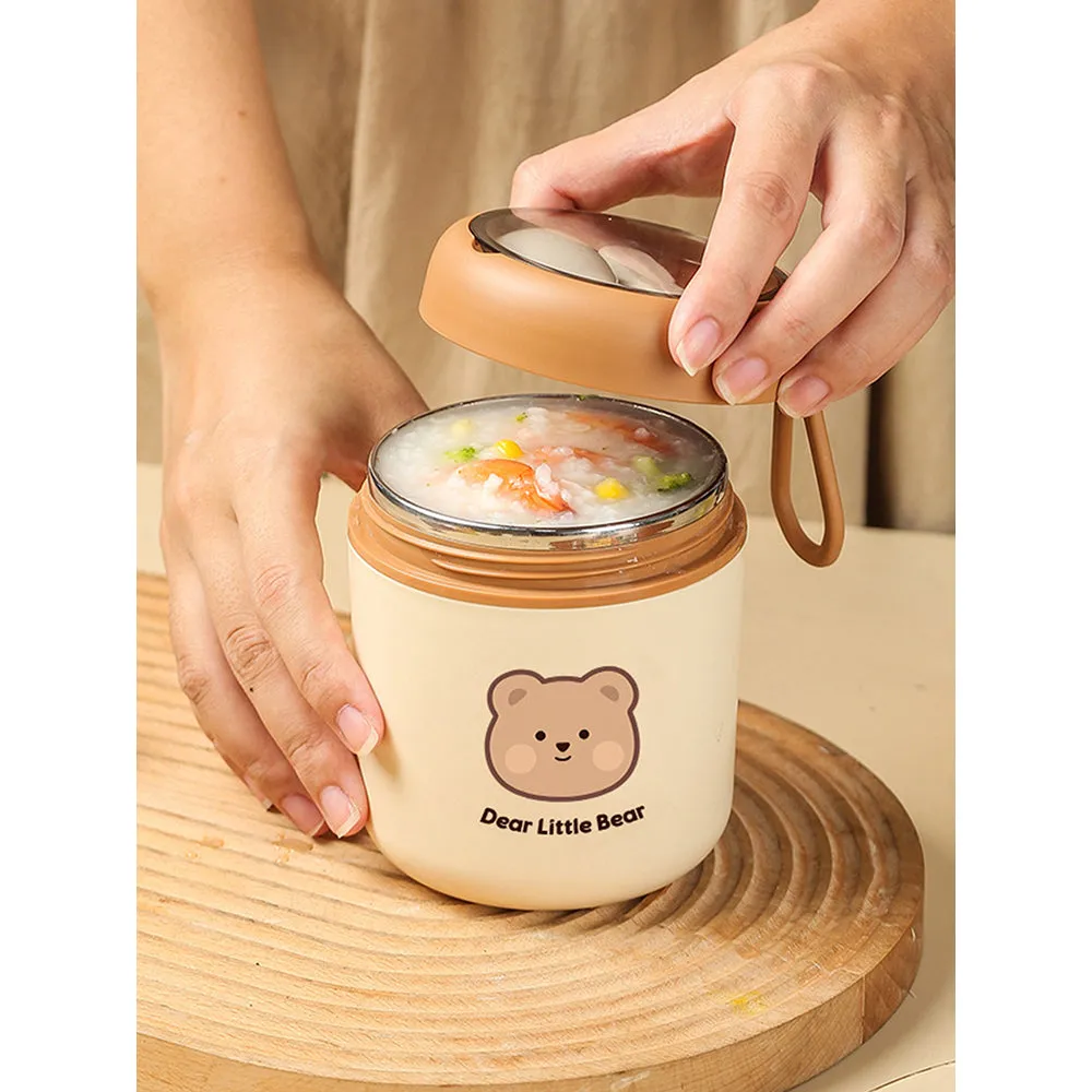 Little Surprise Box Bear , Stainless Steel Soup Box /Tiffin with Insulated Vertical Tiffin Bag with detachable Spoon for Kids and Adults.