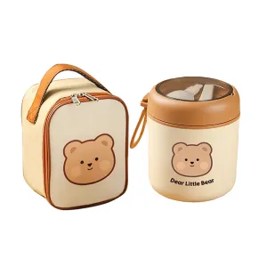 Little Surprise Box Bear , Stainless Steel Soup Box /Tiffin with Insulated Vertical Tiffin Bag with detachable Spoon for Kids and Adults.