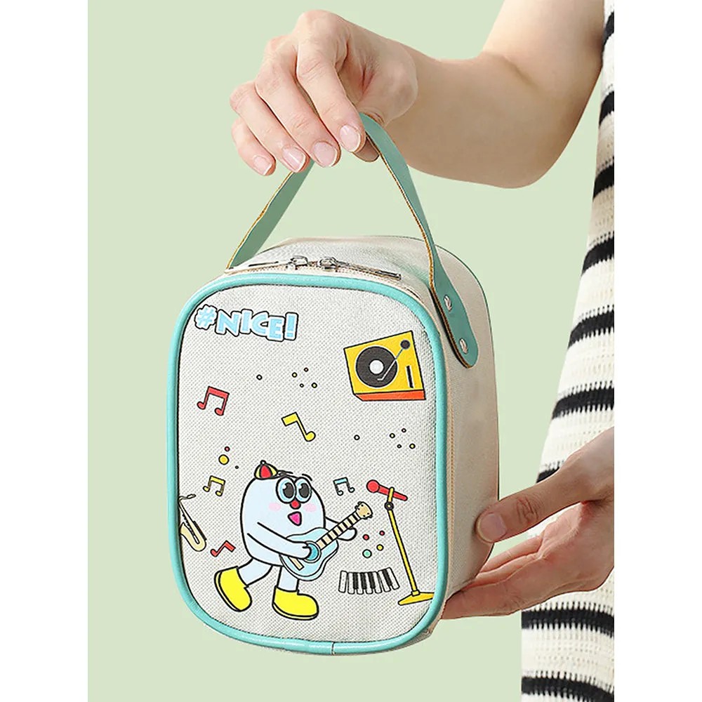 Little Surprise Box Green Rockstar theme,Stainless Steel Soup/ Salad Tiffin Box  With Insulated Vertical Tiffin Bag with detachable Spoon for Kids.