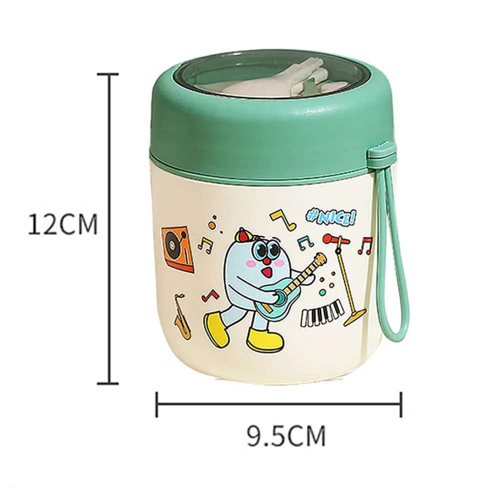 Little Surprise Box Green Rockstar theme,Stainless Steel Soup/ Salad Tiffin Box  With Insulated Vertical Tiffin Bag with detachable Spoon for Kids.