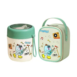 Little Surprise Box Green Rockstar theme,Stainless Steel Soup/ Salad Tiffin Box  With Insulated Vertical Tiffin Bag with detachable Spoon for Kids.
