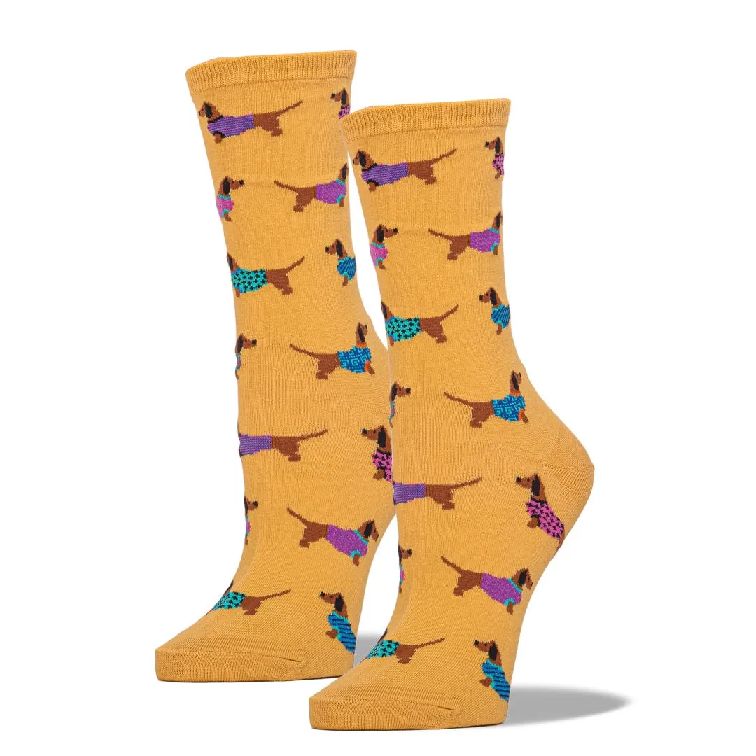 Yellow Haute Dog Socks Women's Crew Sock